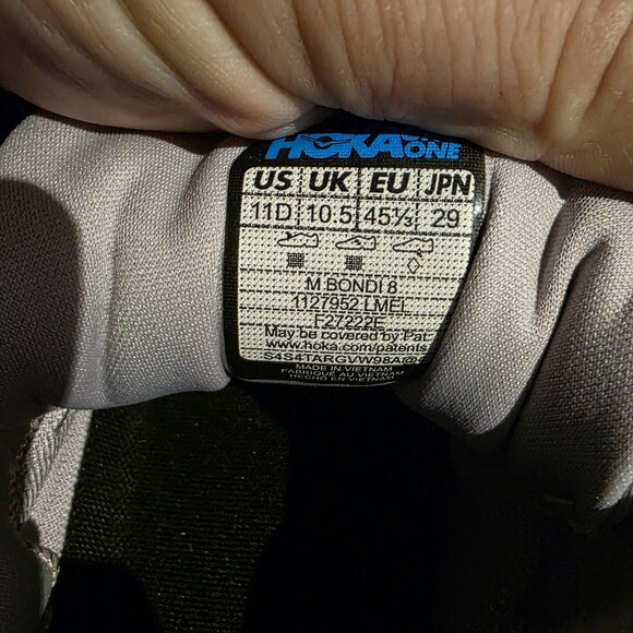 Mens Size 11 D - Hoka One One Bondi 8 WIDE Lavender Great Condition Sneakers - Picture 9 of 9